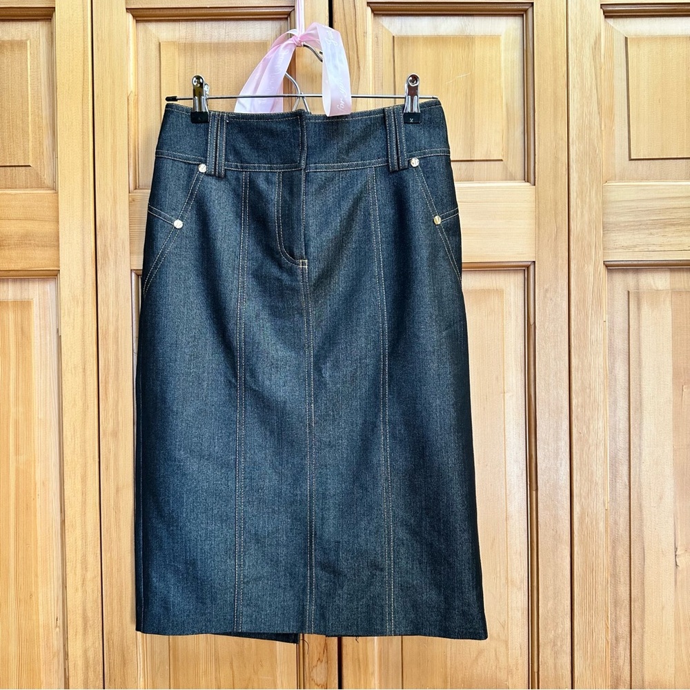 Vintage Cache Contour Collection Dark Wash Midi Denim Skirt Size 2 #113